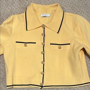 Yellow Button-Up Jacket with Black Trim